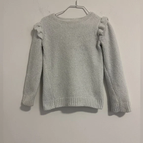 OshKosh B'gosh Light White and Gray Sparkle Ruffle Sweater