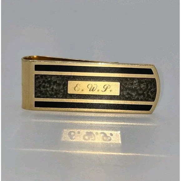 Kelly Waters Vintage Gold Plated Black & Grey Colored Money Clip Made In‎ USA