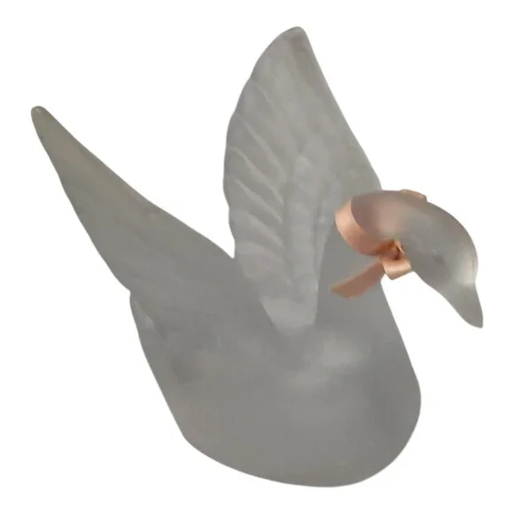Frosted Satin Glass Swan Figurine Open Wings
