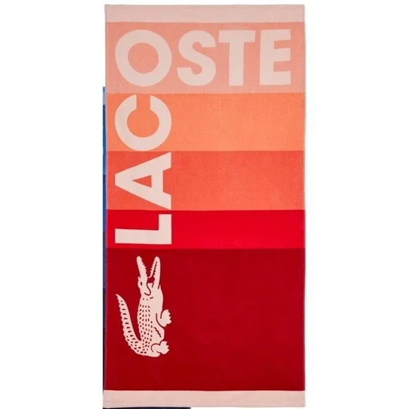 Lacoste Beach Towel Oversized Cotton Velour Absorbent Soft Crocodile Logo Red NW