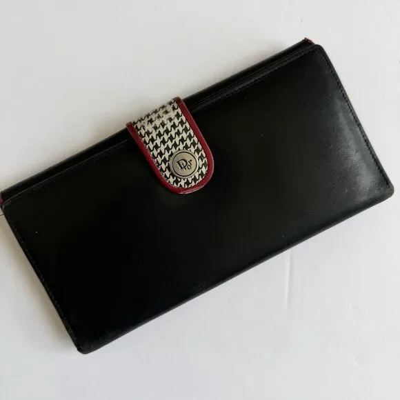 Vintage Christian DIOR Leather Wallet, Black Red Trim