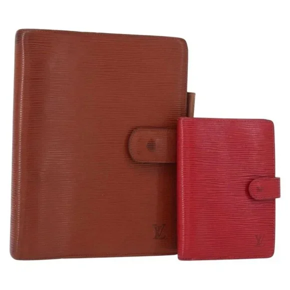 LOUIS VUITTON Epi Agenda Day Planner Cover 2 Set Red Brown LV Auth 151146