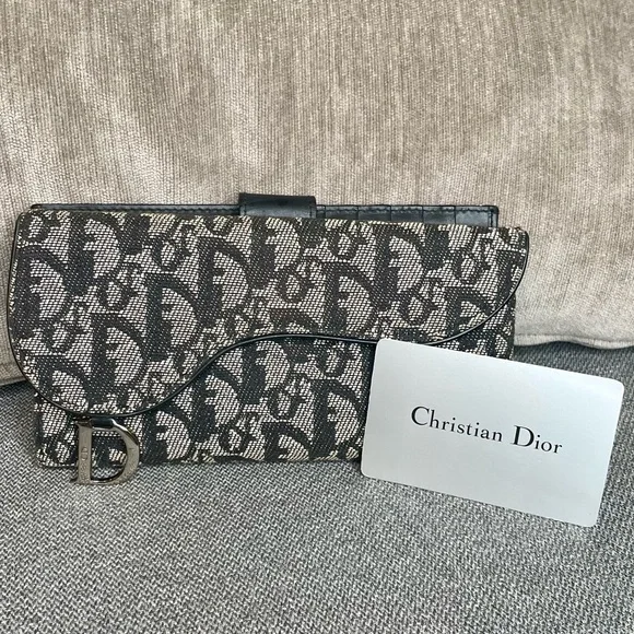 Christian Dior Oblique Vintage Saddle Wallet in Black - Excellent Condition!