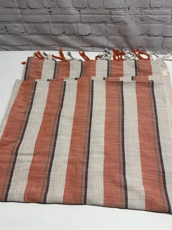 OOD & BIRD Striped Tassel Throw Blanket in Rust and Cream lightweight