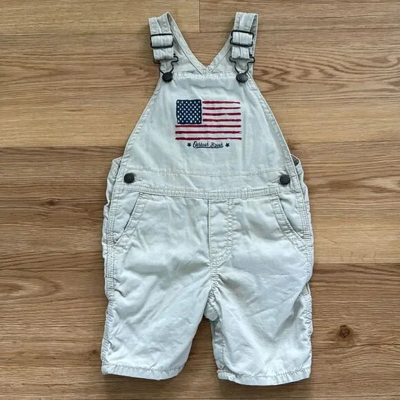 Oshkosh B'Gosh Vintage American Flag Shortails Overalls 24M