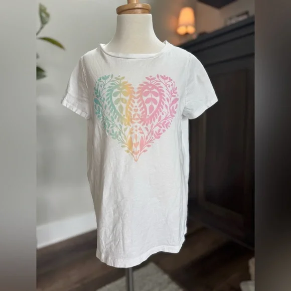 OshKosh B'gosh White and Pink Short Sleeve Tee Girls 12/12A
