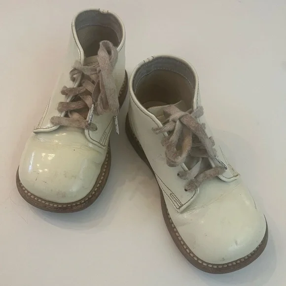 Vintage baby toddler hard sole lace up shoes unisex boy girl