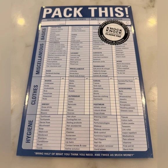 PACK THIS Knock Knock Classic Pad, new in wrap