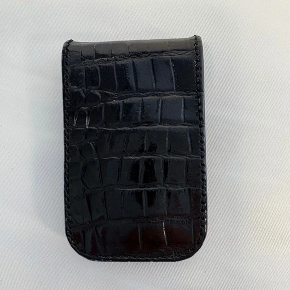 Black Crocodile Embossed Leather Magnetic Money Clip Slim Minimalist OLD MONEY