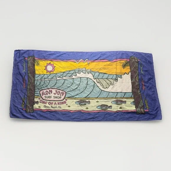 Vintage Ron John Surf Shop Beach Towel 90s Blanket Cocoa Beach Cotton 54