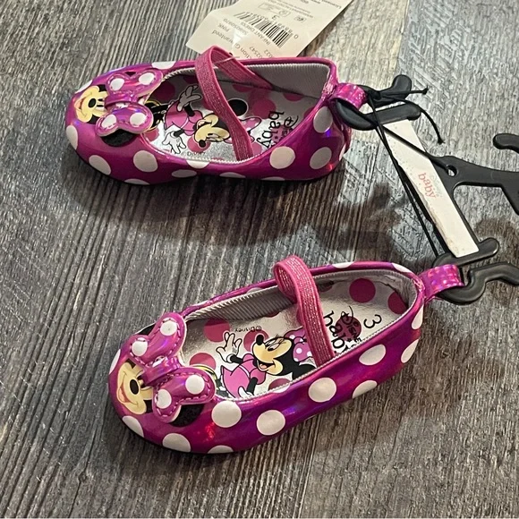 Disney Baby Girl’s Minnie Mouse Pink White dress shoes ballet flats Metallic 3
