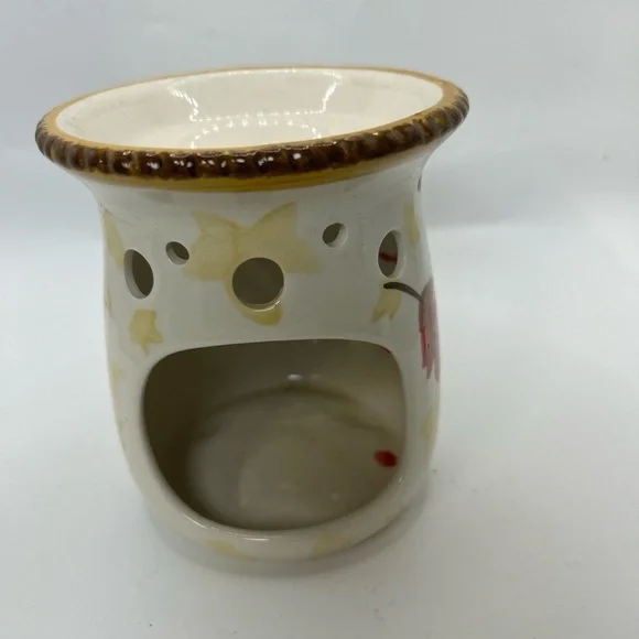 Ceramic Wax Warmer Diffuser 4.1in Cream Leaf Fall Tealight Cozy‎ Decor