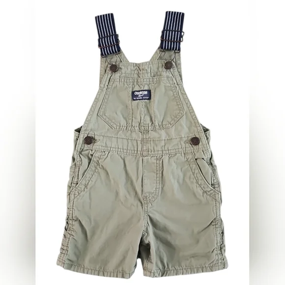 OshKosh B'gosh Kids Khaki Green Overalls with Striped Straps Size 2T