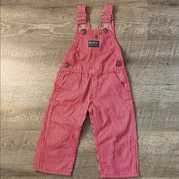 Vintage OshKosh B'gosh Red and White Striped Kids Overalls OS