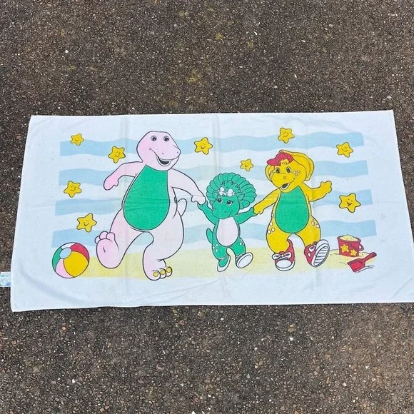 Vintage Franco 1998 Barney and Friends Swim Cotton Beach Towel Faded