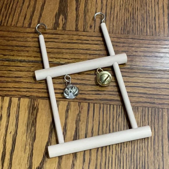 Wooden Bird swing with Bells 2 perches for small birds