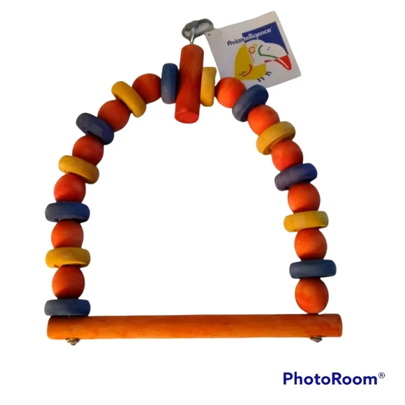 Large, BIRD Hanging Toy Swing, movable wood dowels. 13