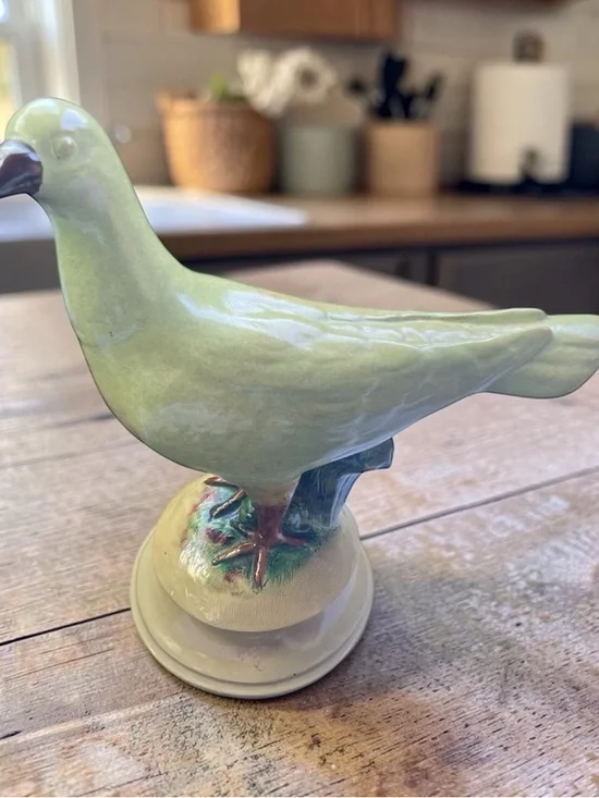 Vintage Borghese Green chalkware Bird Figurine