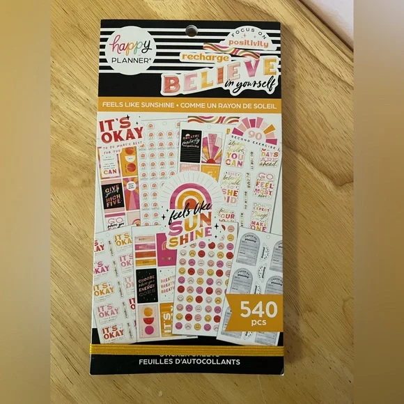 Happy Planner Recharge Believe Sticker Set - Orange, Pink, Yellow