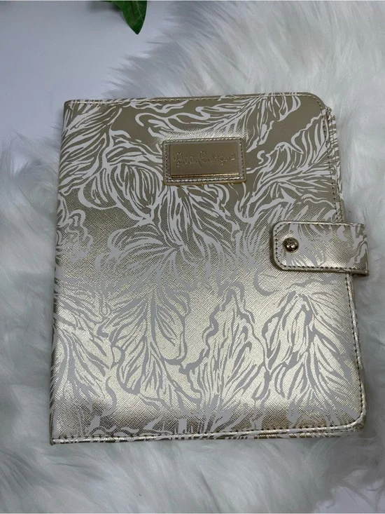 Lilly Pulitzer Gold and White Floral Faux Leather Agenda Folio Cover (no planner