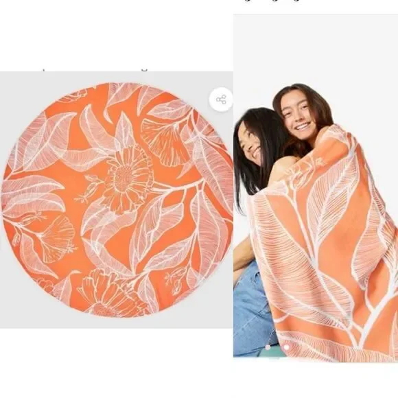 SUMMER & ROSE Orange Floral Outdoor Roundie Towel-New!