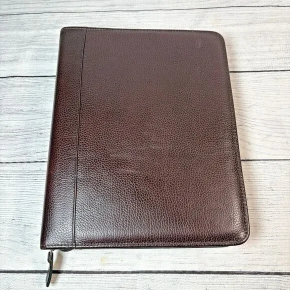 Vintage Franklin Covey Quest Brown Top Grain Leather 7 Ring Zip Planner USA
