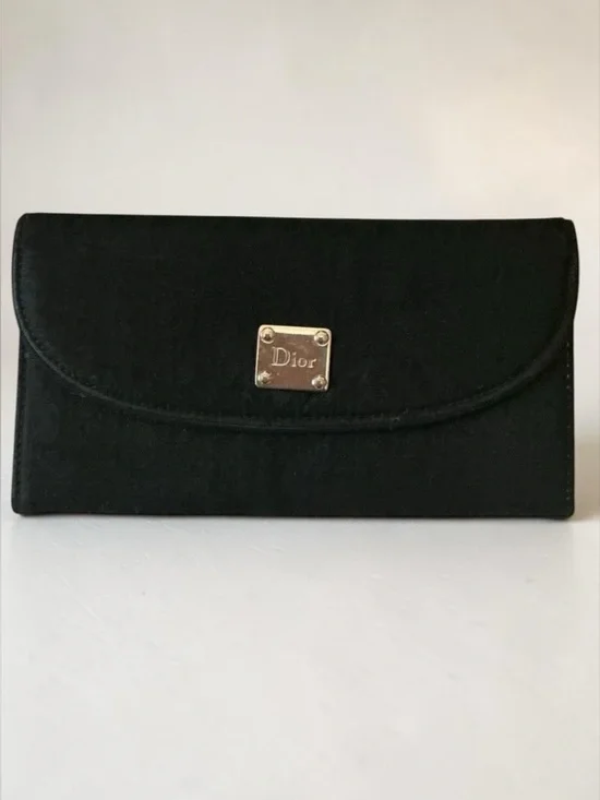 Christian Dior Oblique Canvas Continental Wallet Black Authentic