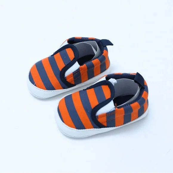 Baby Toddler Shoes Orange Blue striped size 1 Walking Boot Infant New slip-on