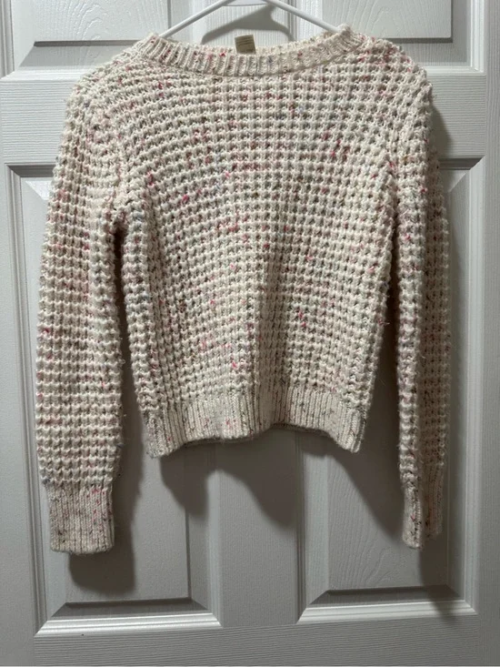 OshKosh B'gosh Cream Waffle Knit Sweater with Pink Speckle
