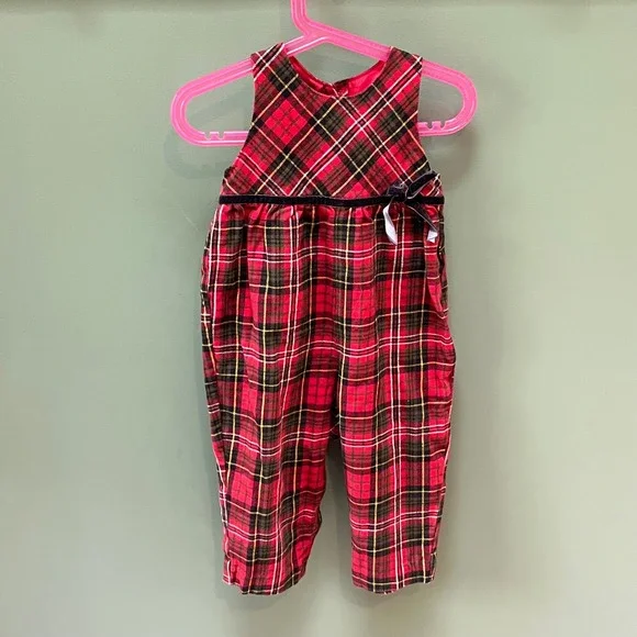 Vintage OshKosh Bgosh Baby Girl Plaid Jumper Romper Holiday‎ Christmas 24 Months