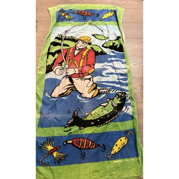 Fisherman‎ Themed Graphic Vtg Beach Towel