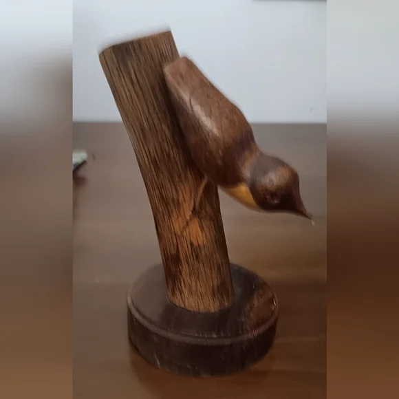 Handcrafted Brown Wooden Bird Sculpture