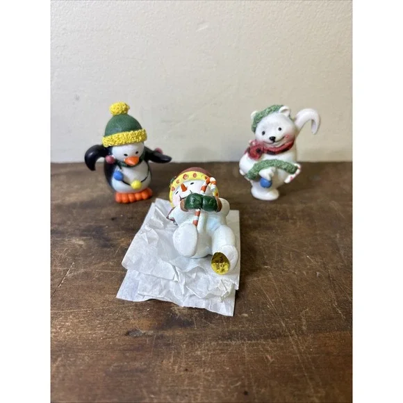 Set Of 3 Lamp Pot Perchers Polar Bear Penguin Snowman