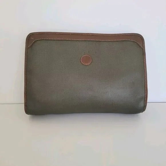 Christian Dior Pochette Trousse De Toilette Zip Pouch Clutch Green Brown Vintage