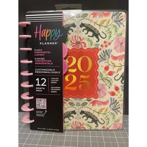 Happy Planner 2025 Dated Lush Linens Classic 9 Disc Planner Lined Horizontal