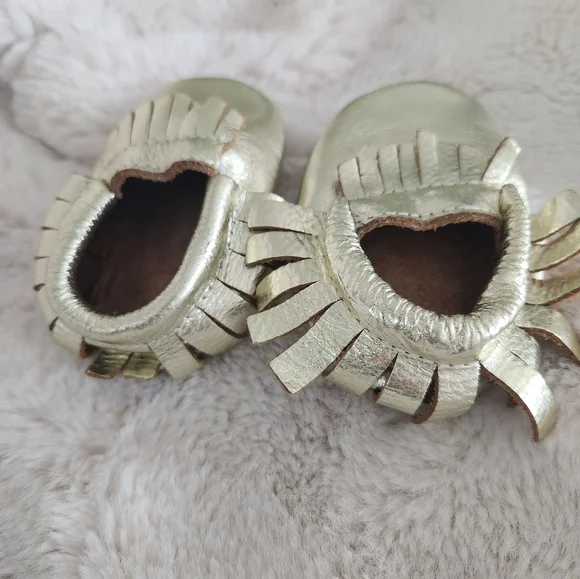 Soft Leather Gold Moccassins, 12-18 months‎