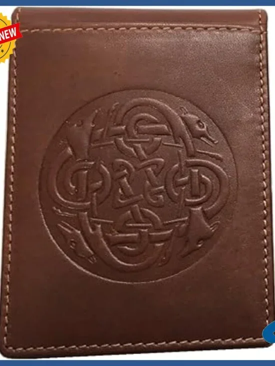 Men's Leather Money Clip Wallet with Celtic Knot Design, 8 Card Slots