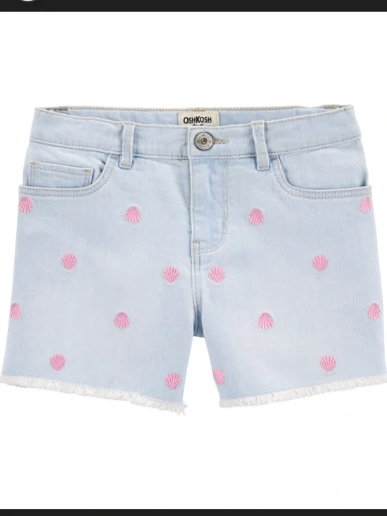 OshKosh B'gosh Light Blue Denim Shorts with Pink Shell Embroidery