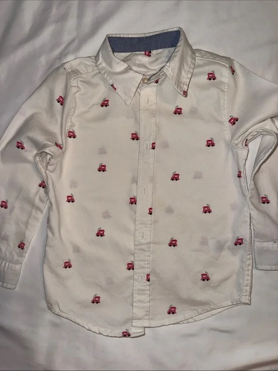 OshKosh B'gosh White Button-Down Shirt with Red Train Motif