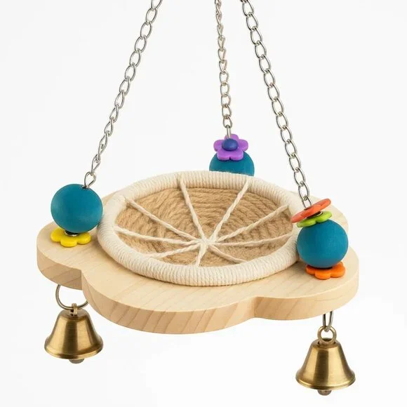 Blossom Bell Nest Swing – Hanging Bird Toy with Woven Rope Perch
