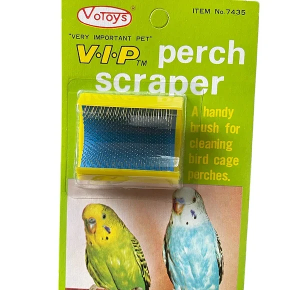Vo-Toys Bird Plastic Perch Cleaner Scraper Parrot Cockatiel Parakeets Love Ylw