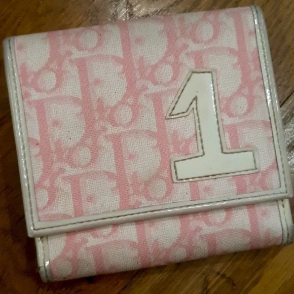 Christian Dior Vintage Pink and White Compact Wallet