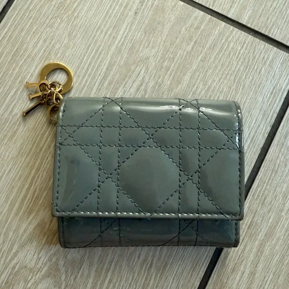 Women’s used Dior Gray Quilted Wallet with charm