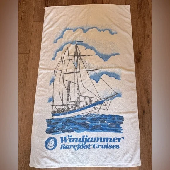 Vintage Windjammer Barefoot Cruises Made in USA Beach Towel