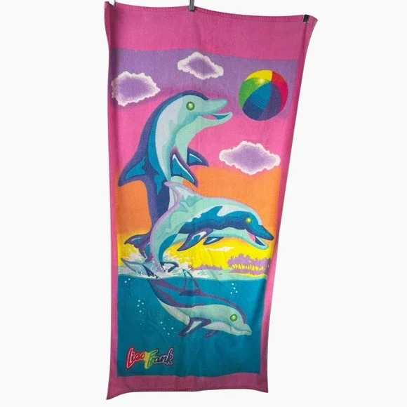 Vintage Y2K Lisa Frank Dolphins Beach Towel Dolphin 27x60