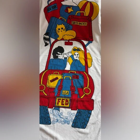 Kmart World Traveler Cartoon Beach Towel Pool Lake Hippie VTG Beach Towel 60s