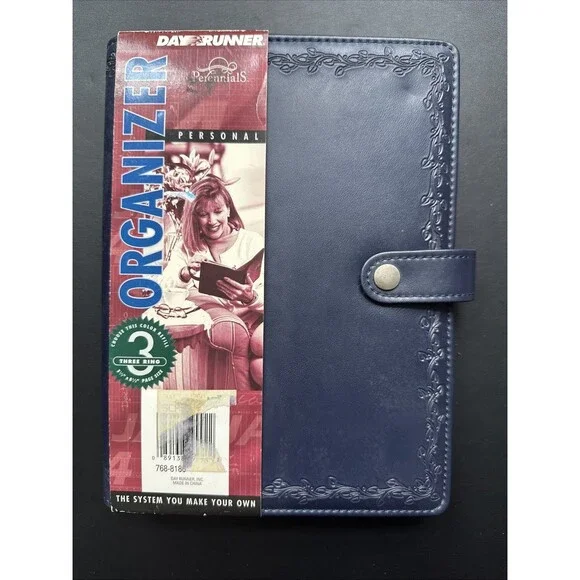 Vintage Perennials Navy Personal Organizer Planner Day Runner 9.5
