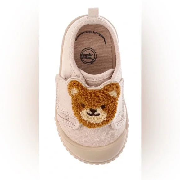 NWT Wonder Nation‎ Teddy Bear Sneakers Infant Boys Size 5 Hook&Loop Canvas Shoes