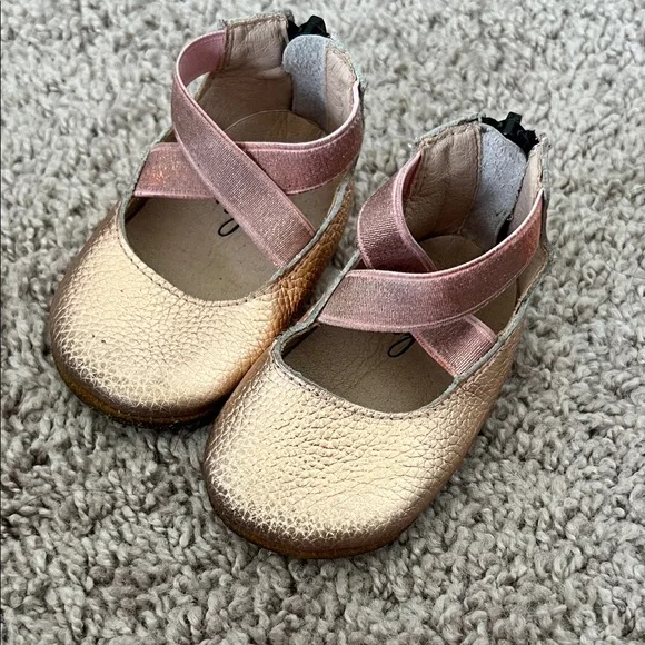 Monkey Feet Rose Gold Leather Baby Ballet Flat Shoes