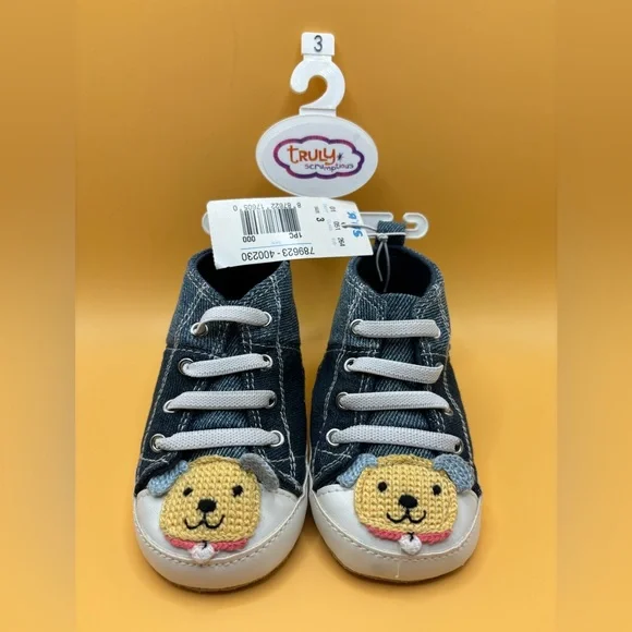 Vtg Babies R Us denim high-top crib shoes Sneakers‎ Sz 3 Xmas Gifts Nursery Dog